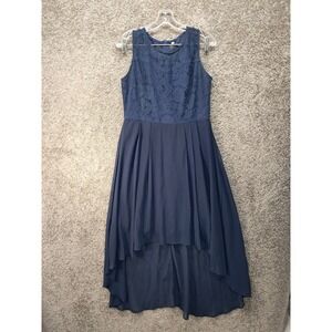 Navy Blue Floral Lace High-Low Sleeveless Formal Dress XL Round Neck 7577